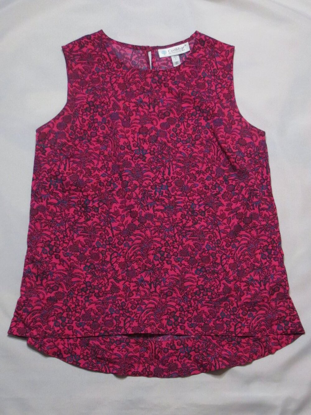 COOLIBAR womens BLOUSE hot pink FLORAL sleeveless 50+ UPF top SHIRT beach SIZE S